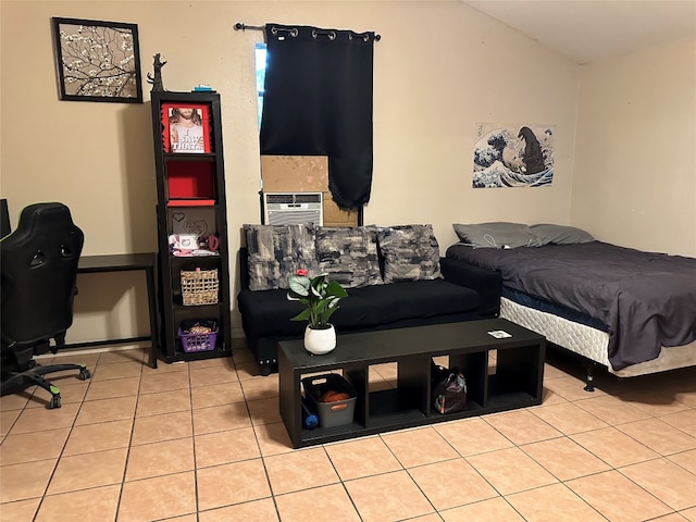 tiled bedroom with cooling unit