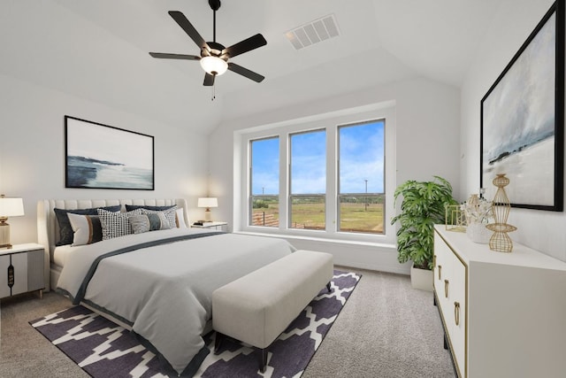 537 Raleigh Dr, Georgetown, TX 78633 - bedroom with light carpet, vaulted ceiling, and a ceiling fan