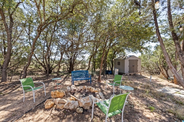 view of yard with a storage shed