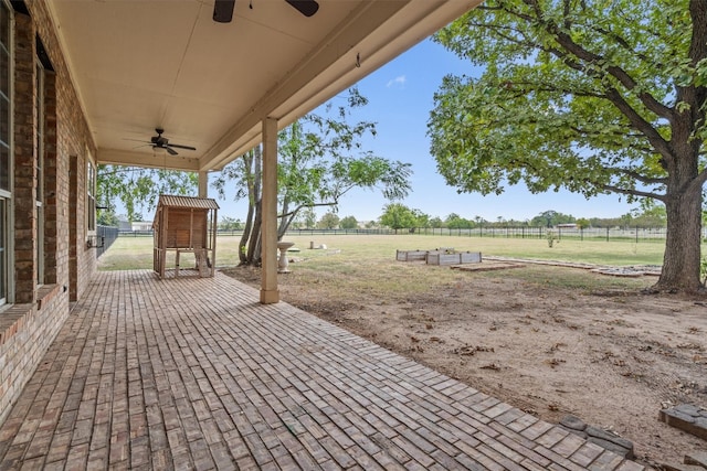 view of patio with ceiling fan