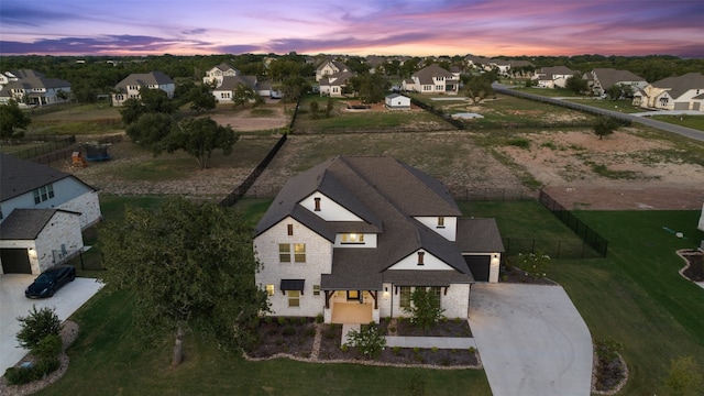 view of aerial view at dusk