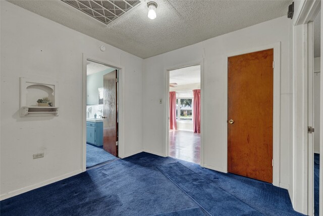 carpeted empty room with a textured ceiling and sink