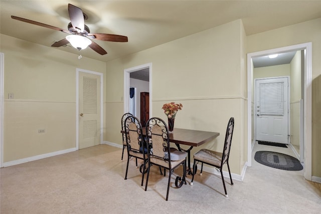 dining area with ceiling fan