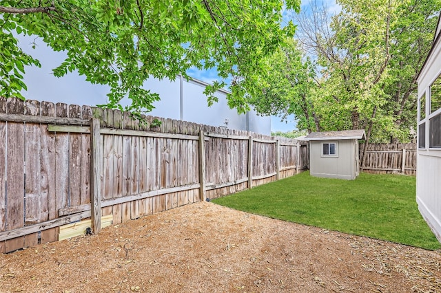 view of yard featuring a storage shed