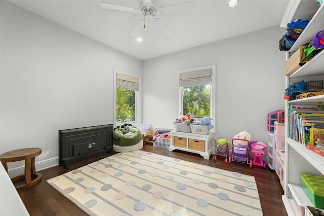 14 Margranita Cres, Austin, TX 78703 - recreation room featuring recessed lighting, a ceiling fan, and dark wood-style floors