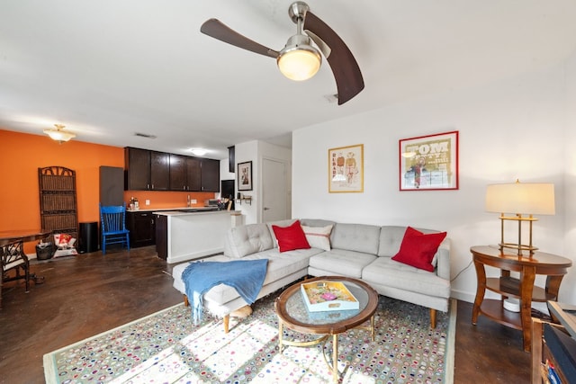 living room with ceiling fan