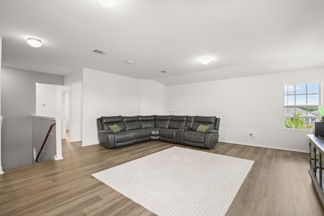 living room with hardwood / wood-style flooring