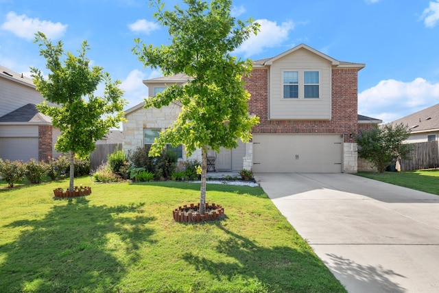 view of front facade featuring a front yard and a garage