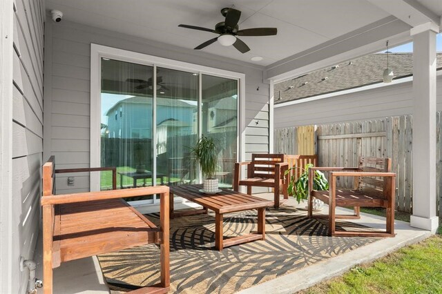 view of patio / terrace featuring ceiling fan