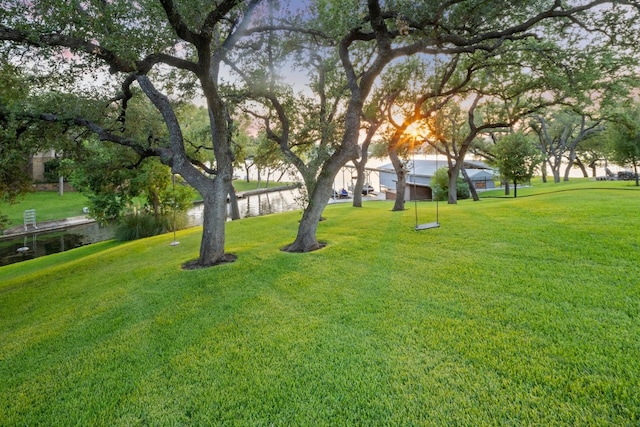 view of yard with a water view