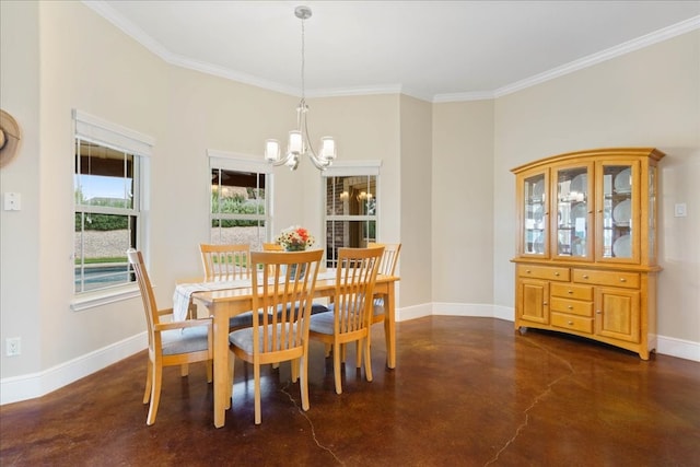 dining room featuring a notable chandelier and ornamental molding