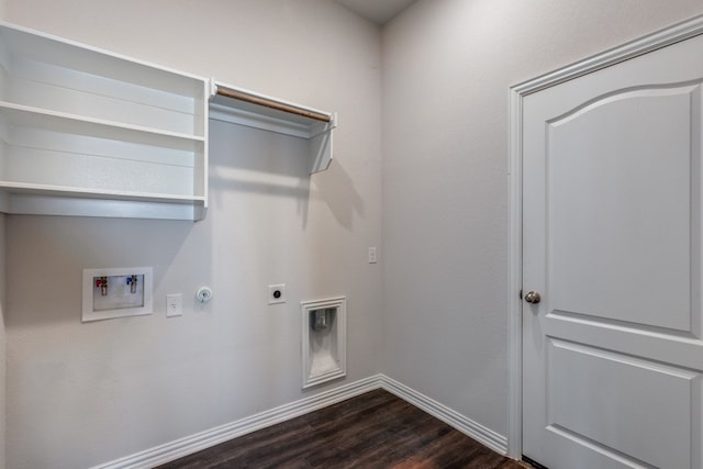 laundry room featuring washer hookup, hookup for an electric dryer, hookup for a gas dryer, and dark wood-type flooring