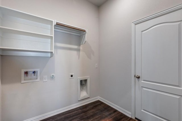 509 Oleander Loop, Buda, TX 78610 - laundry room featuring laundry area, electric dryer hookup, washer hookup, baseboards, and dark wood-type flooring