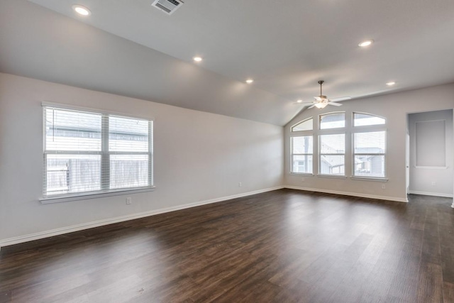 509 Oleander Loop, Buda, TX 78610 - unfurnished room with a ceiling fan, visible vents, baseboards, and dark wood finished floors