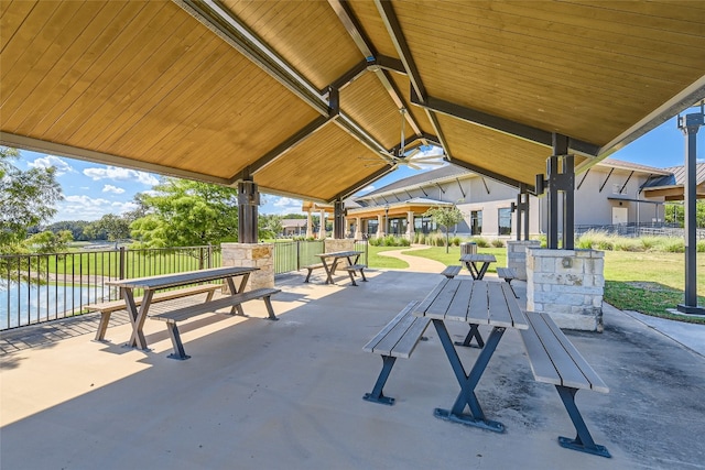 view of patio / terrace featuring a water view