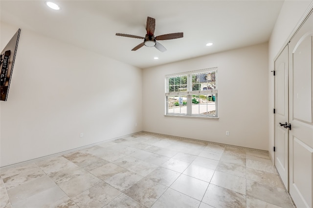 unfurnished bedroom featuring a closet and ceiling fan