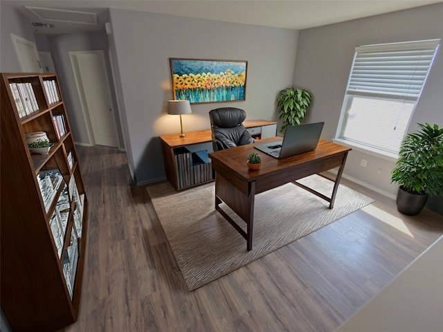 office area with hardwood / wood-style flooring