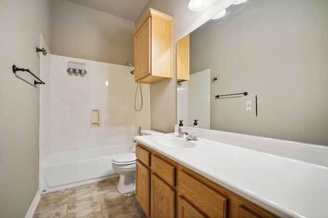 full bathroom featuring tile patterned floors, tub / shower combination, vanity, and toilet