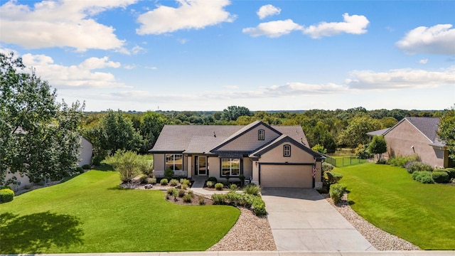 craftsman-style home featuring a front yard, a porch, and a garage