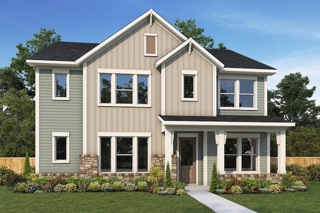 view of front of property with covered porch and a front yard