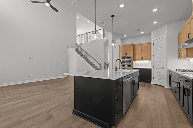 6512 Cowman Way, Austin, TX 78747 - kitchen with light wood-style flooring, ceiling fan, light countertops, stainless steel appliances, and recessed lighting