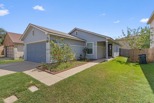 single story home with a garage and a front yard