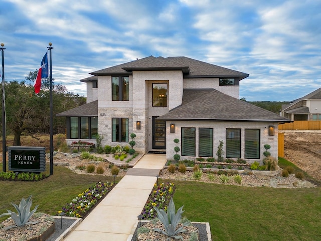 view of front of property with a front lawn