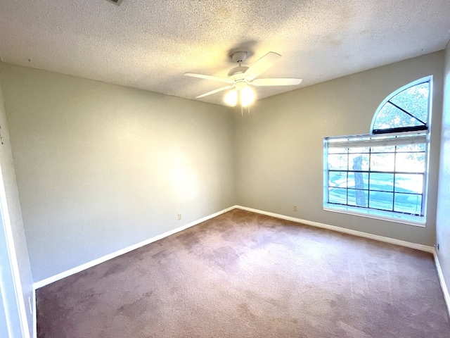 spare room with carpet, plenty of natural light, and ceiling fan