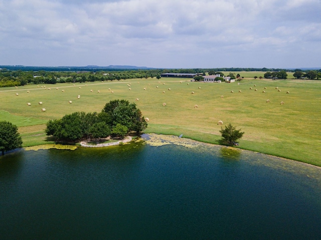 aerial view featuring a water view and a rural view