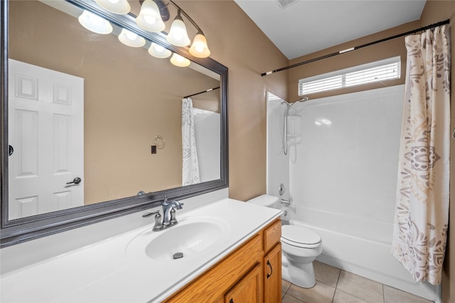 full bathroom with vanity, tile patterned flooring, toilet, and shower / bath combo