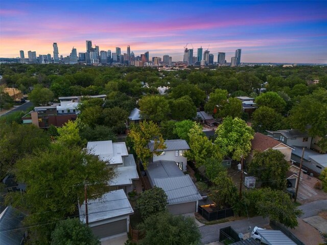 view of aerial view at dusk