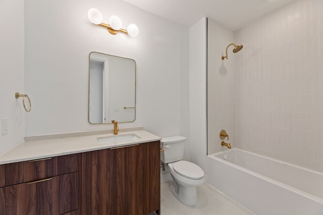 full bathroom with tile patterned flooring, vanity, toilet, and tiled shower / bath