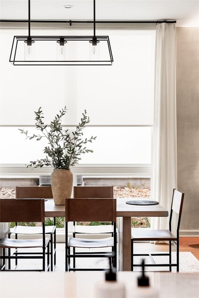 dining space with wood-type flooring