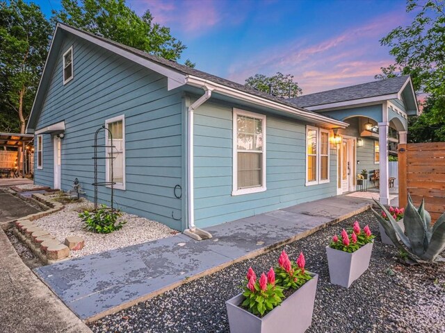 view of front of home with a patio area