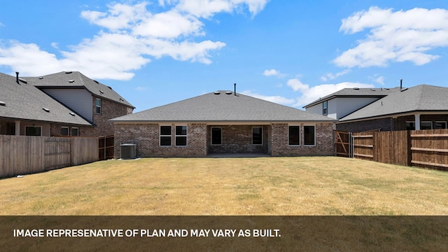 back of house featuring a patio area, central air condition unit, and a yard