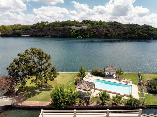 aerial view featuring a water view