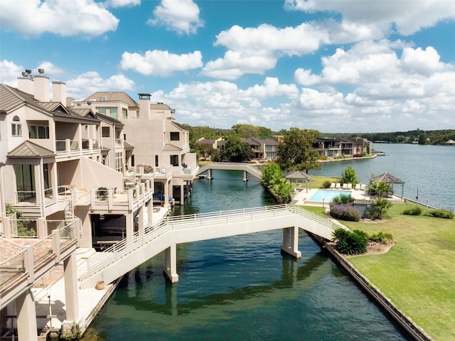 view of dock with a water view