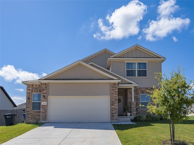 craftsman-style house with a garage and a front lawn