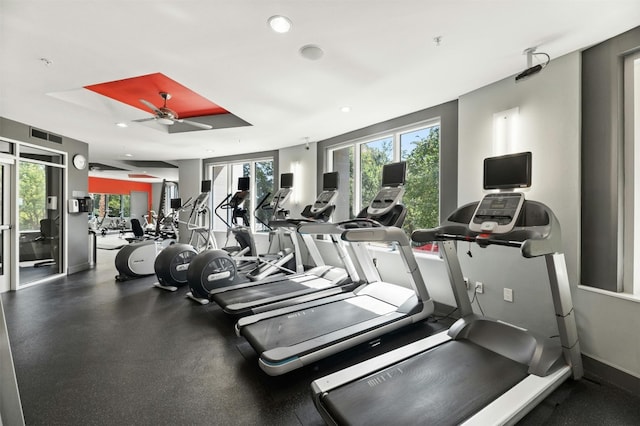 gym with ceiling fan