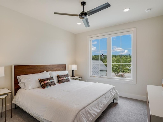 19601 Flying J Blvd Unit 15, Spicewood, TX 78669 - carpeted bedroom featuring baseboards, recessed lighting, and ceiling fan