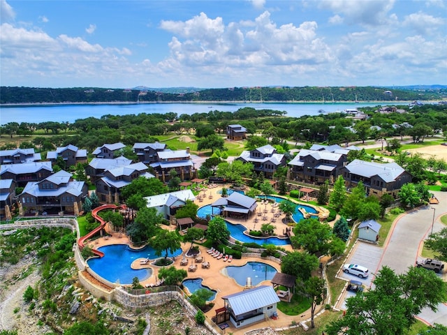 aerial view with a water view