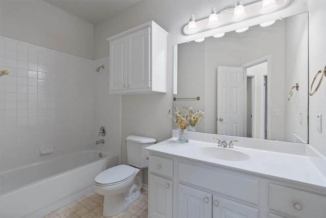 full bathroom featuring toilet, vanity, and bathing tub / shower combination