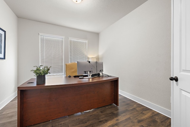 home office featuring dark hardwood / wood-style floors