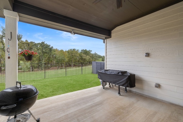 view of patio / terrace with a grill and ceiling fan