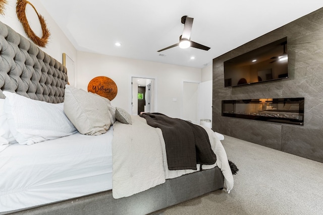 bedroom featuring carpet and ceiling fan