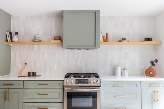 kitchen featuring backsplash and stainless steel gas range