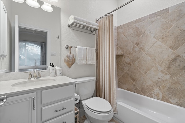 full bathroom featuring shower / tub combo, vanity, and toilet