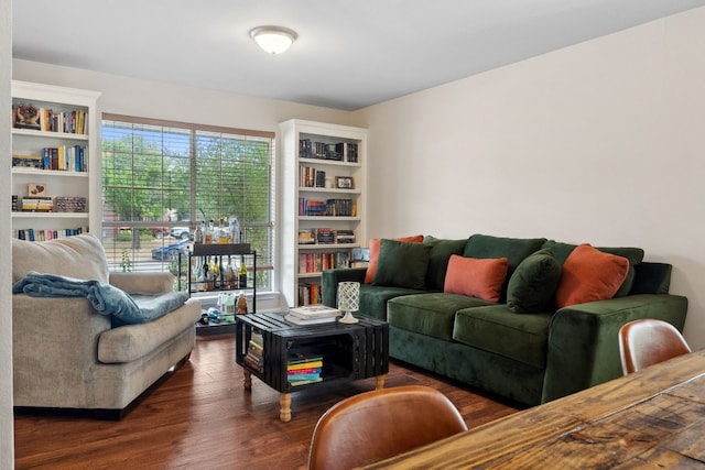 living room featuring dark wood-type flooring