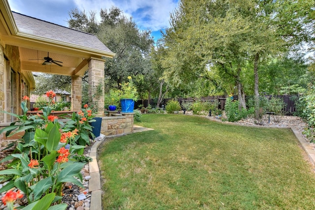 view of yard with ceiling fan