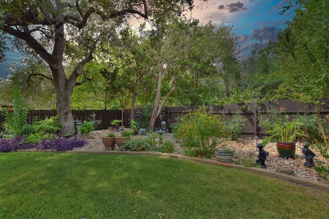 view of yard at dusk